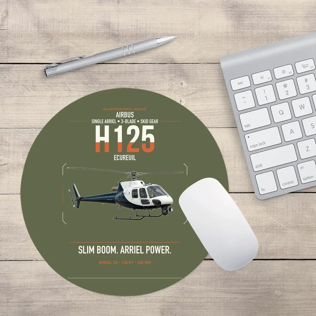 Airbus H125 design on green army round mouse pad