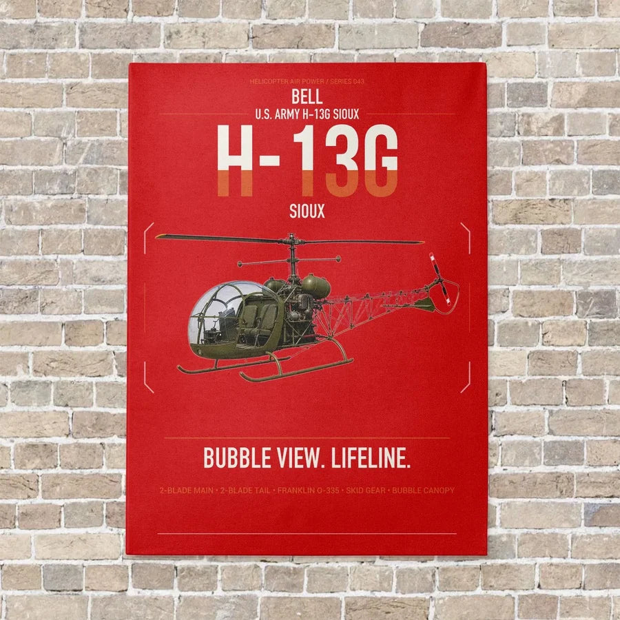 Bell H-13G Sioux vertical canvas print - no frame - red background