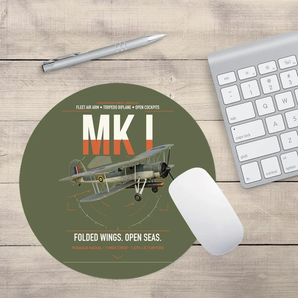 Fairey Swordfish Mk I design on green army round mouse pad