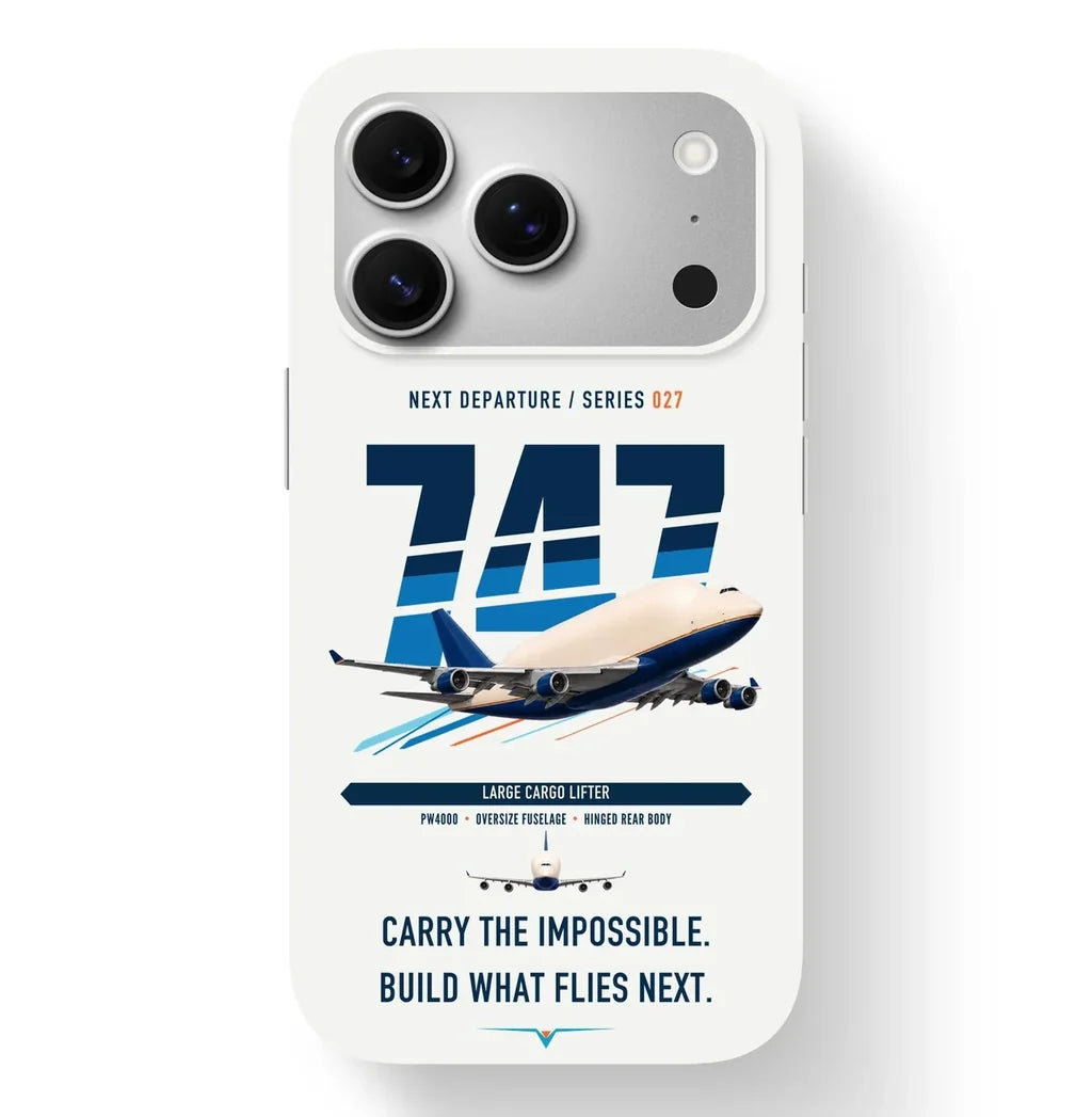 Boeing 747-400 Dreamlifter design on white magsafe iphone case