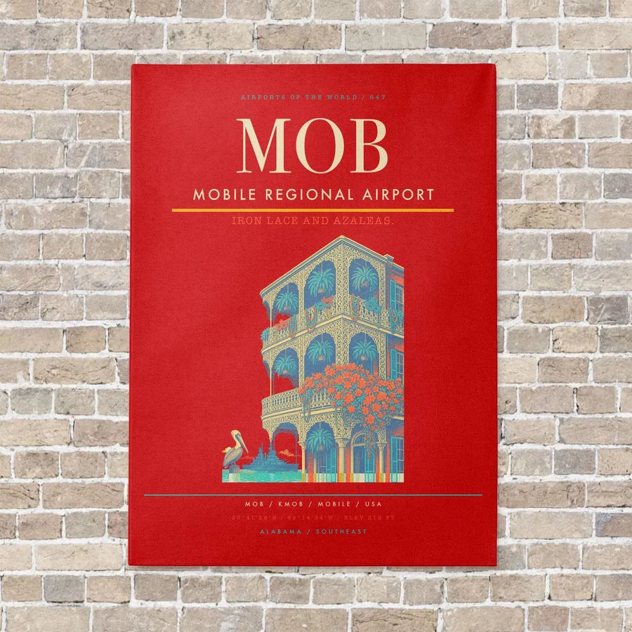 Mobile Regional Airport MOB vertical canvas print - no frame - red background