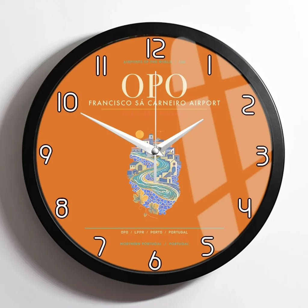 Porto Francisco Sa Carneiro Airport OPO - Douro Azulejo Current Wall-Clock Framed - Orange