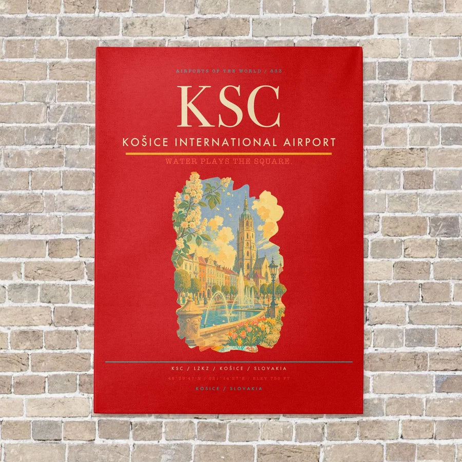 Košice International Airport KSC vertical canvas print - no frame - red background