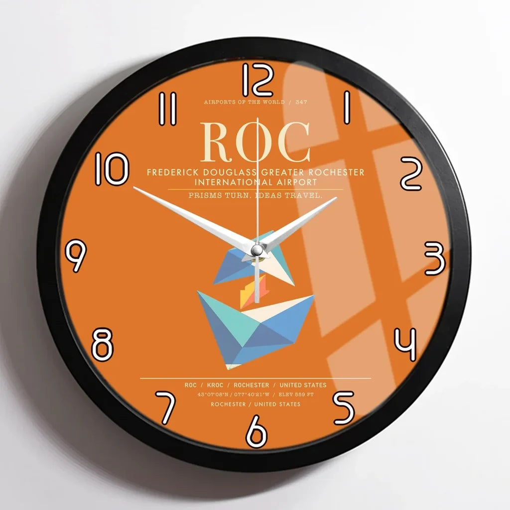 Frederick Douglass Greater Rochester International Airport ROC Wall-Clock Framed - Orange