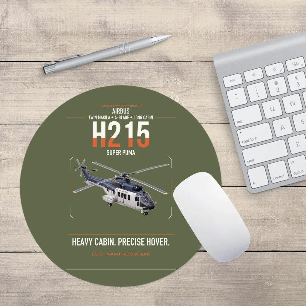 Airbus H215 design on green army round mouse pad