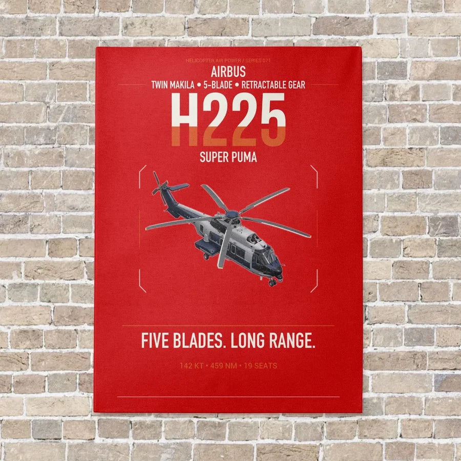 Airbus H225 vertical canvas print - no frame - red background