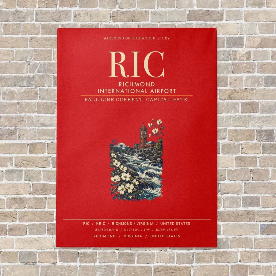 Richmond International Airport RIC vertical canvas print - no frame - red background