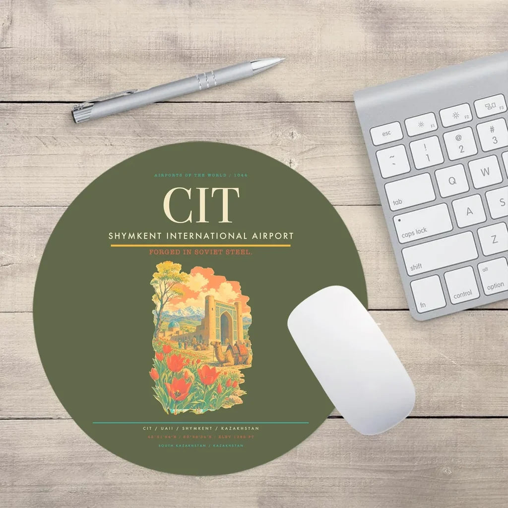 Shymkent International Airport (CIT) design on green army round mouse pad