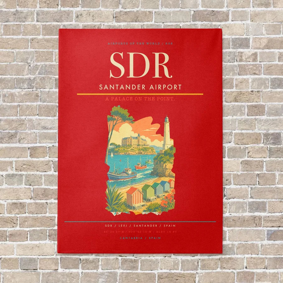 Santander Airport SDR vertical canvas print - no frame - red background