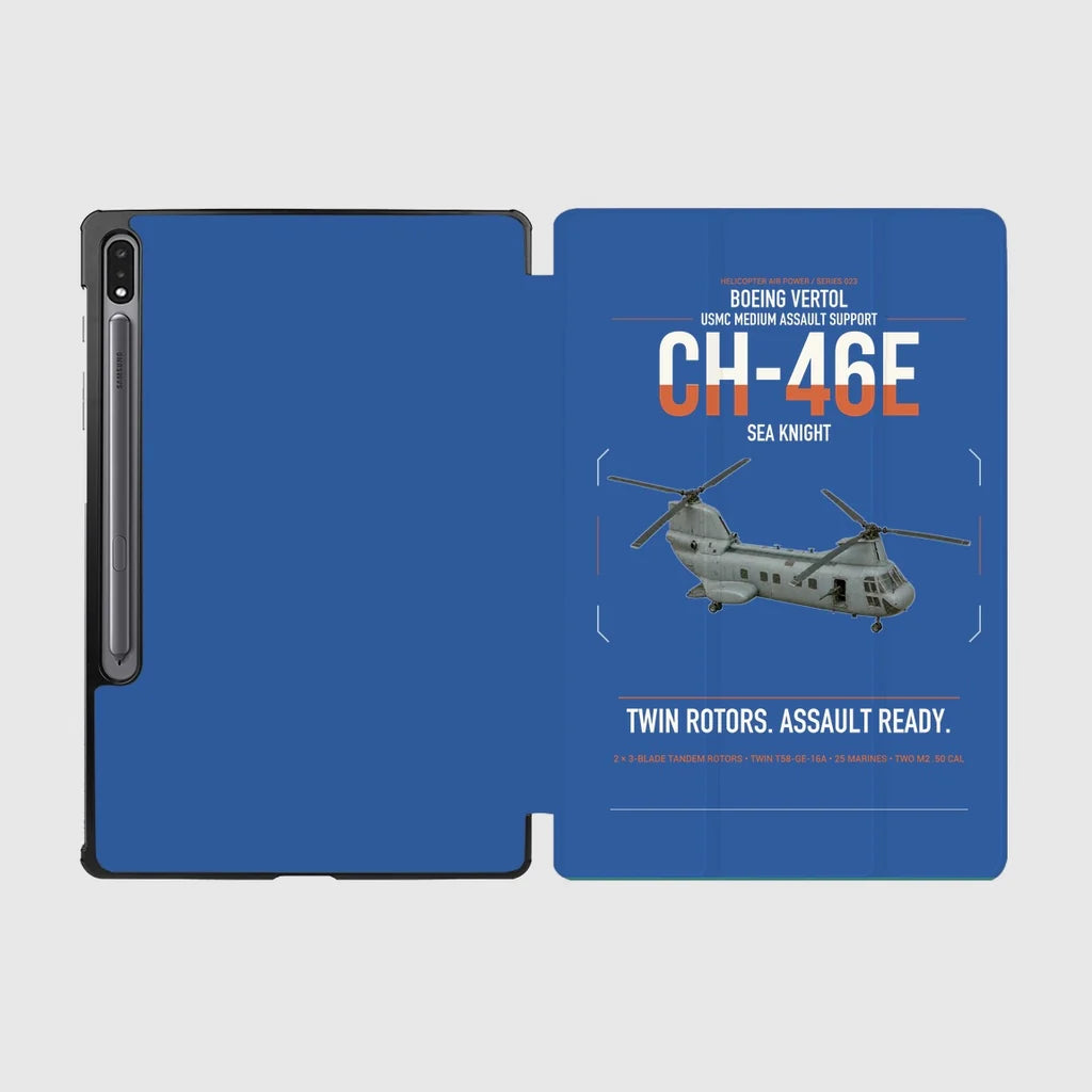 Boeing Vertol CH-46E Sea Knight design on blue samsung tablet tablet case