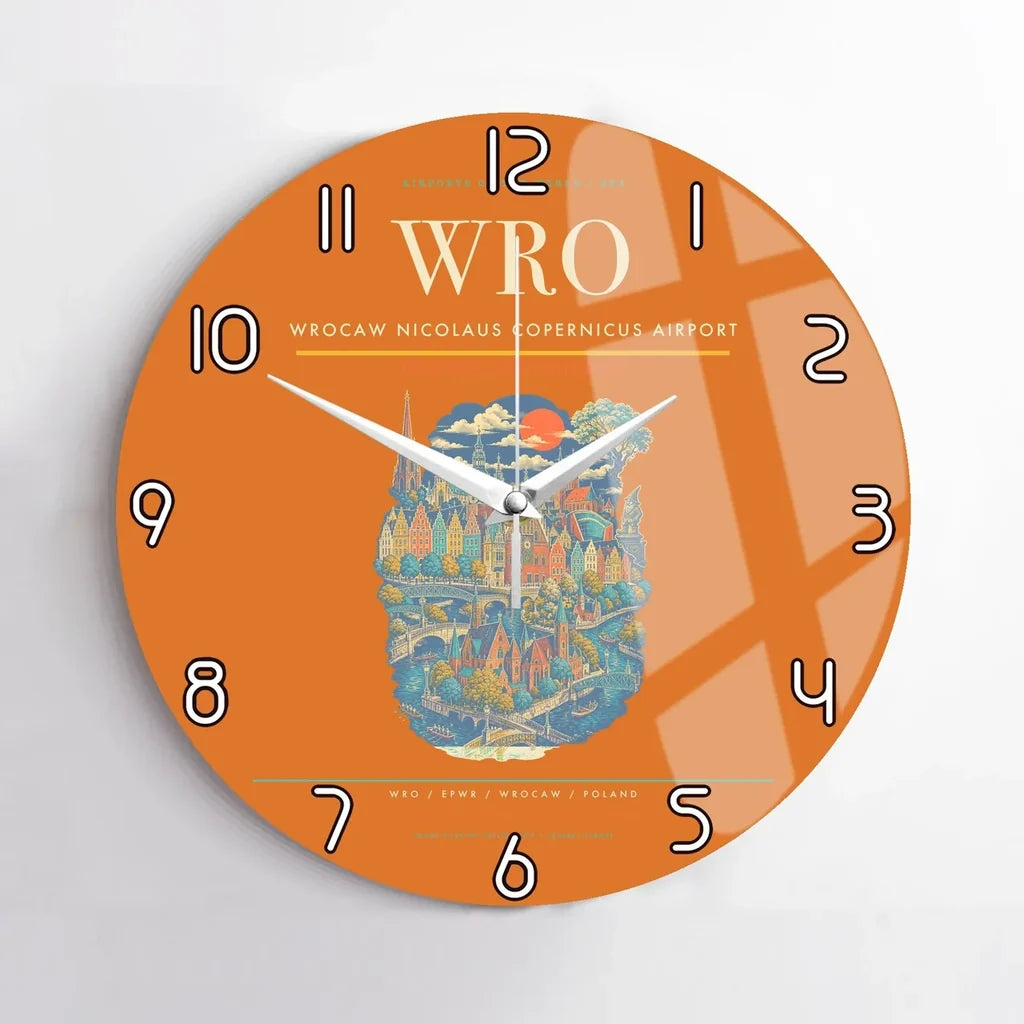 Wrocaw Nicolaus Copernicus Airport WRO Wall-Clock No-Frame - Orange