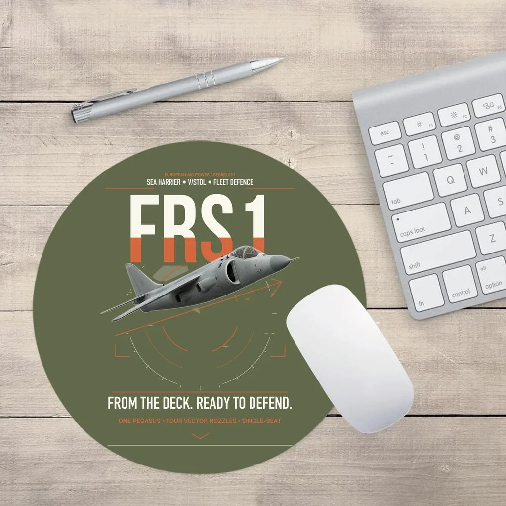 British Aerospace Sea Harrier FRS.1 design on green army round mouse pad