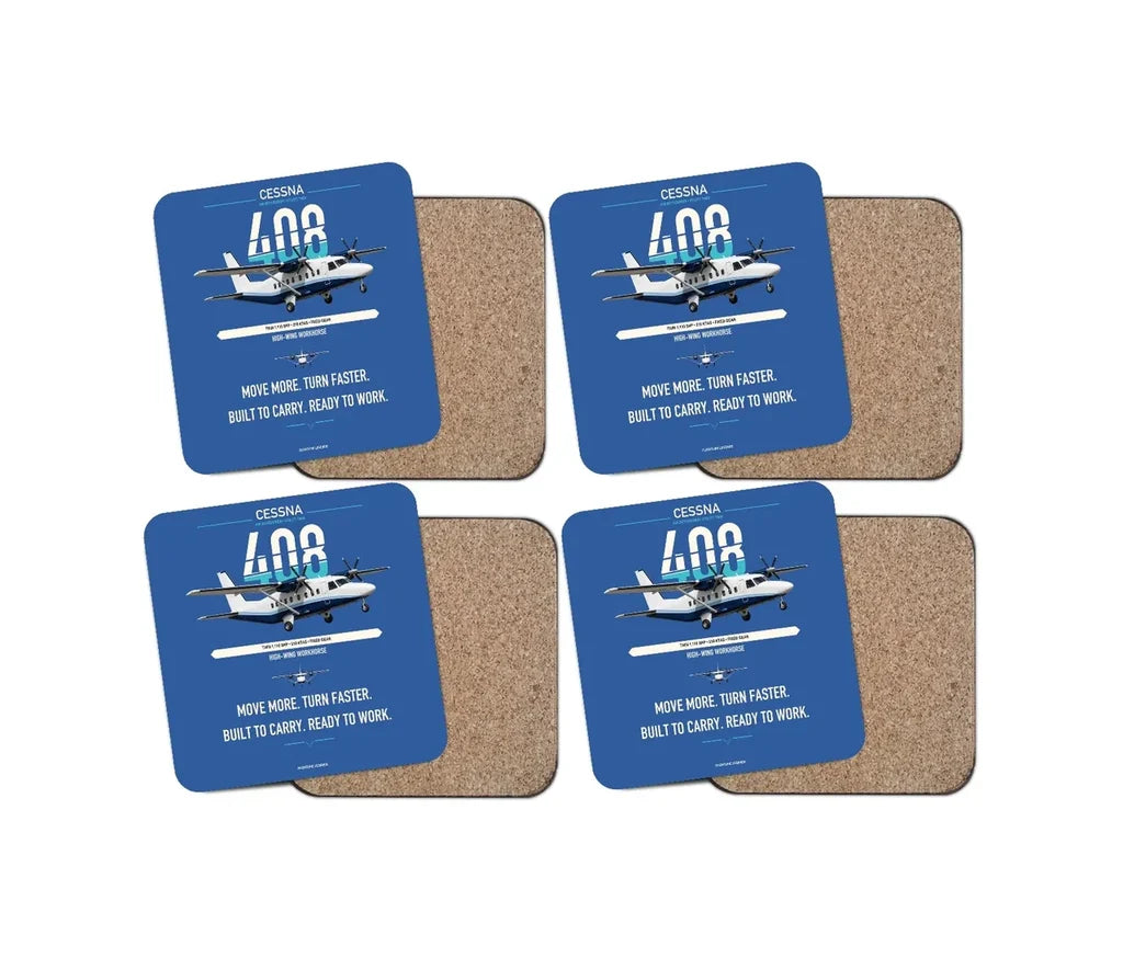 Cessna 408 SkyCourier design on blue 4 pieces set coaster