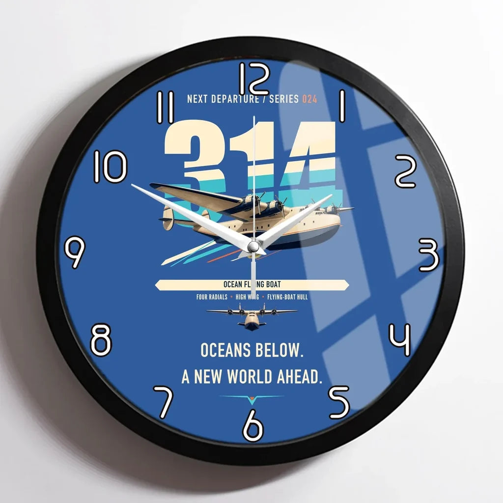 Boeing 314 Clipper design on blue framed wall clock