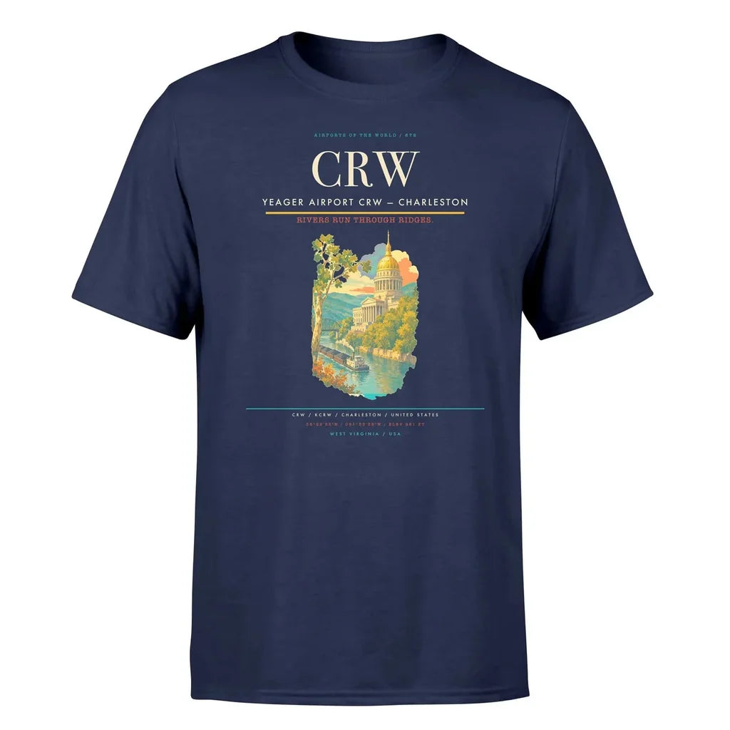 Yeager Airport (CRW) T-Shirt single-side front print in Navy Blue | yeager-airport-crw-double-side-t-shirt