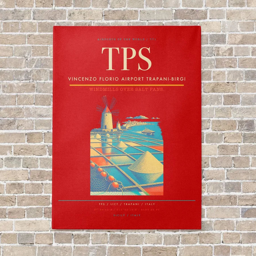 Vincenzo Florio Airport Trapani-Birgi TPS vertical canvas print - no frame - red background