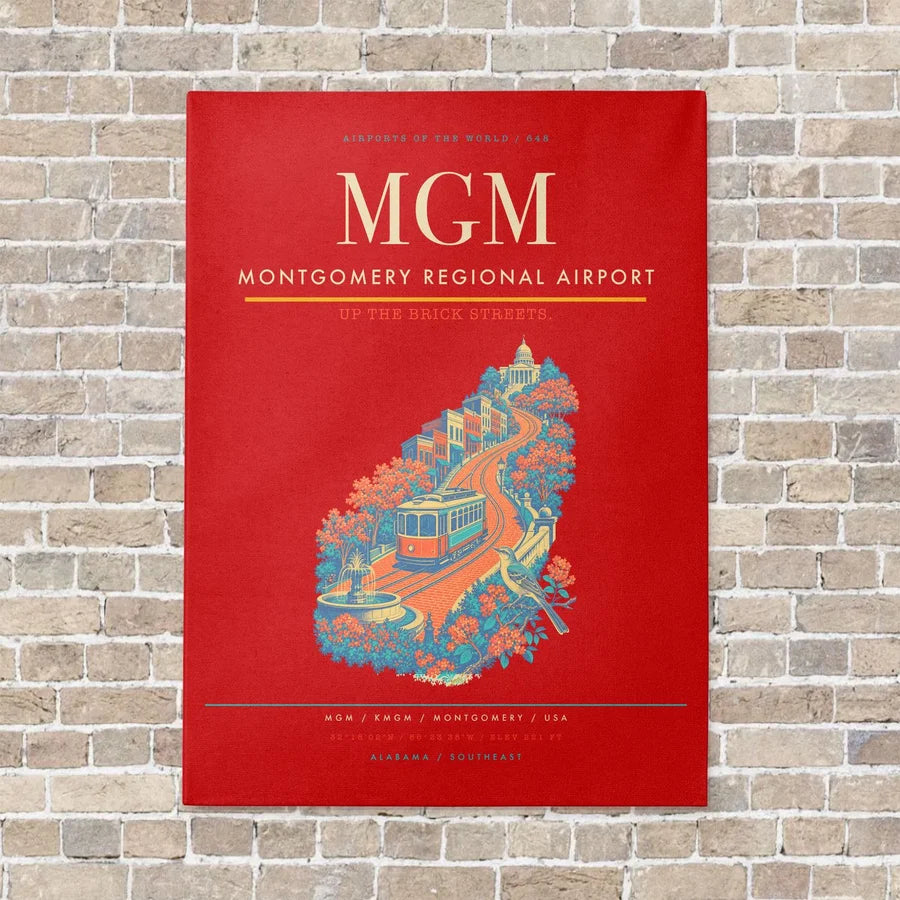 Montgomery Regional Airport MGM vertical canvas print - no frame - red background