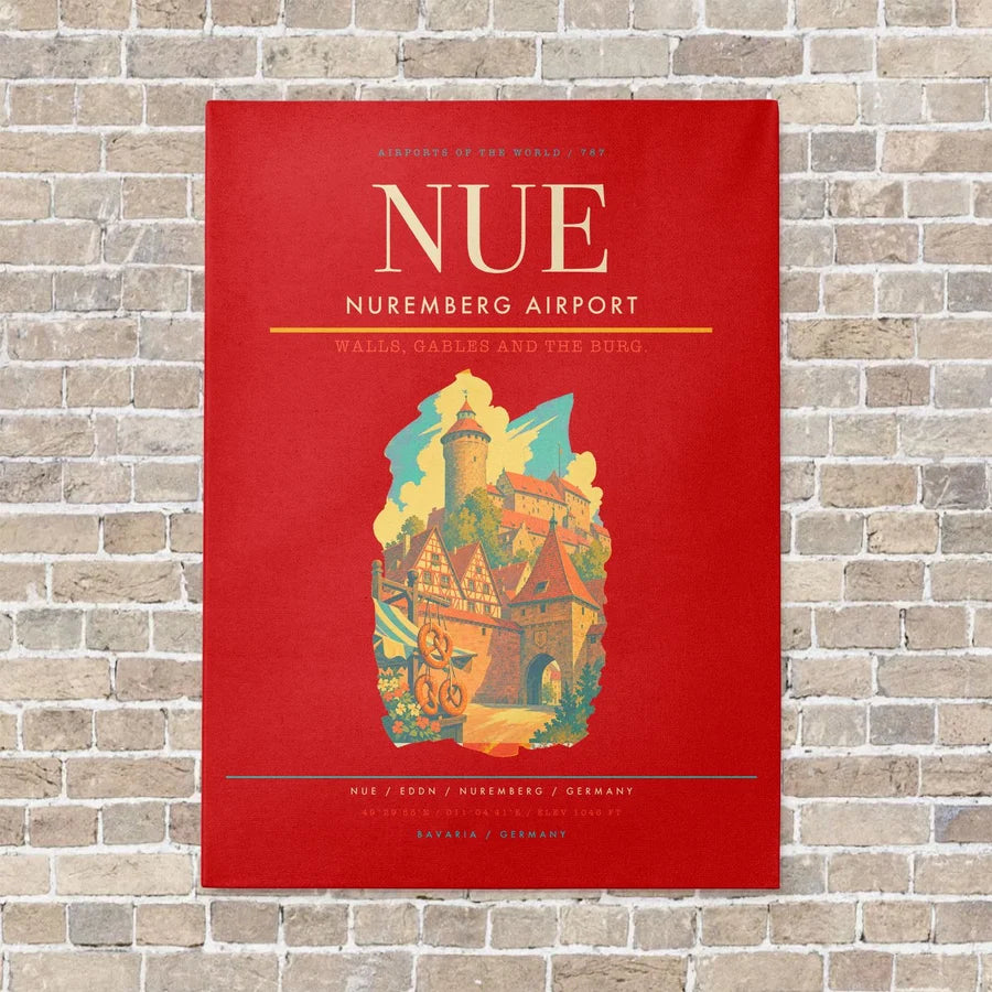 Nuremberg Airport NUE vertical canvas print - no frame - red background