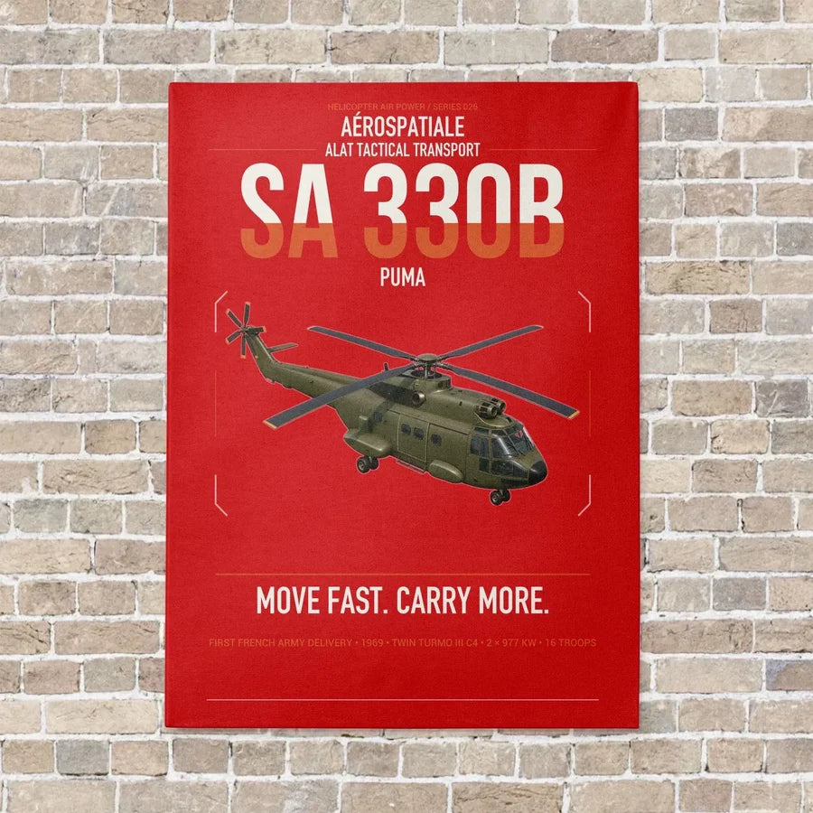 Aérospatiale SA 330B Puma vertical canvas print - no frame - red background