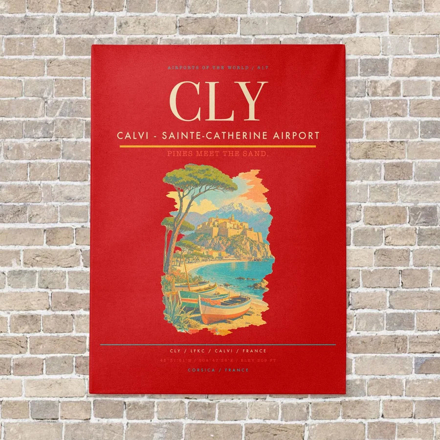Calvi - Sainte-Catherine Airport CLY vertical canvas print - no frame - red background