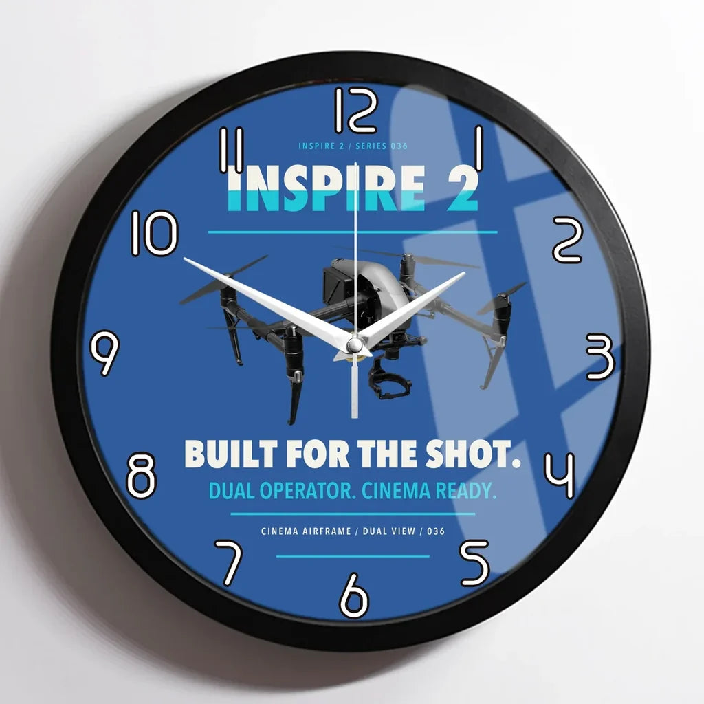 DJI Inspire 2 design on blue framed wall clock