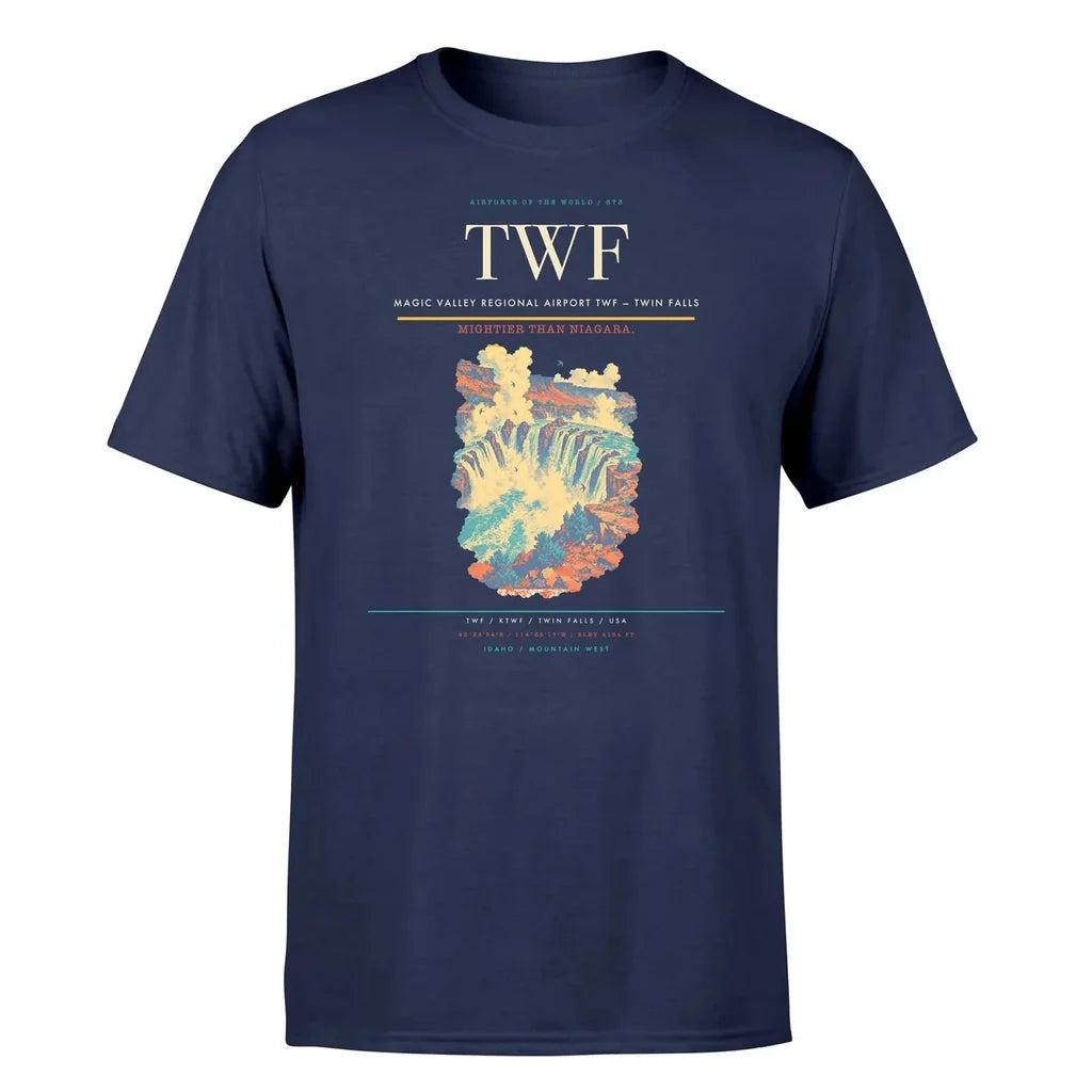 Magic Valley Regional Airport (TWF) T-Shirt single-side front print in Navy Blue | magic-valley-regional-airport-twf-double-side-t-shirt