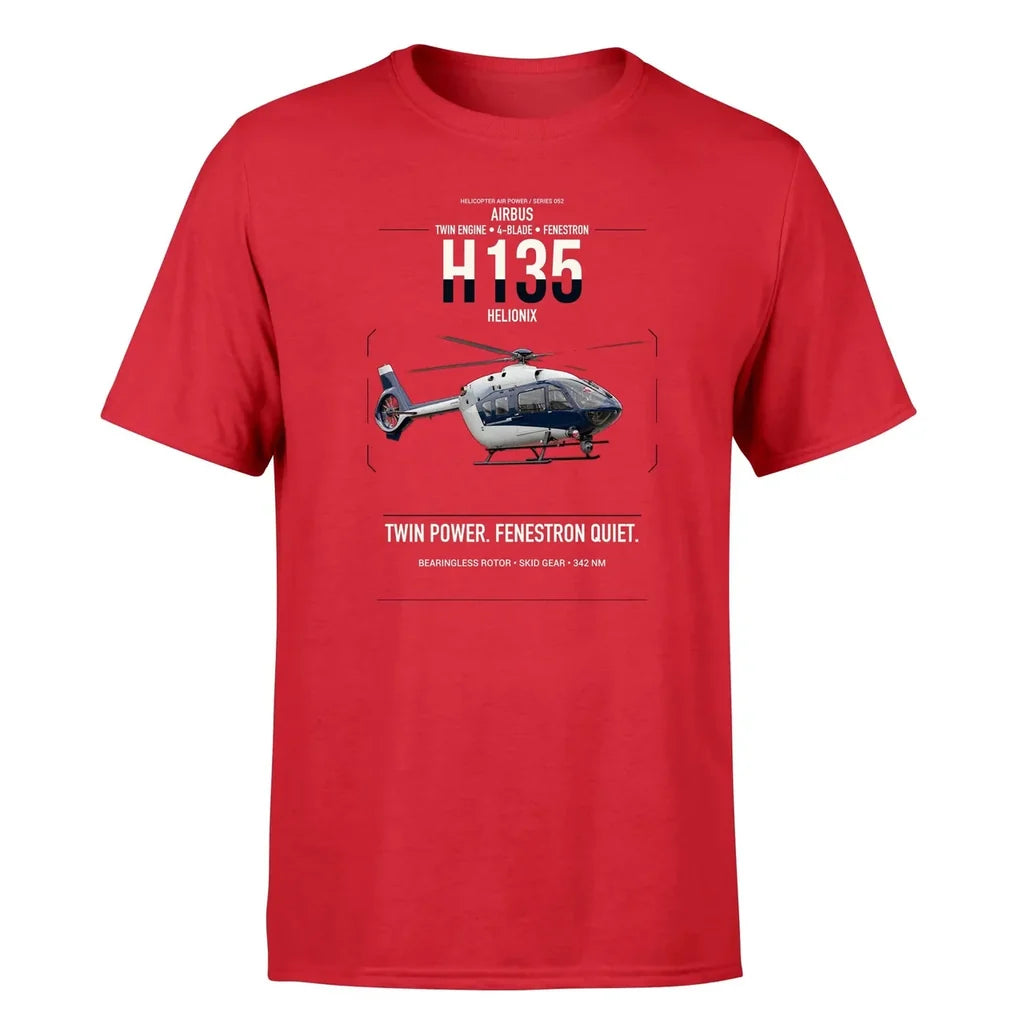 Airbus H135 design on red t-shirt, single-side print