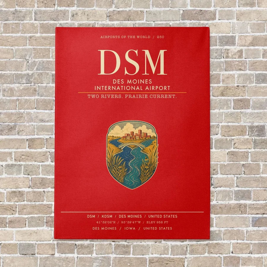 Des Moines International Airport DSM vertical canvas print - no frame - red background