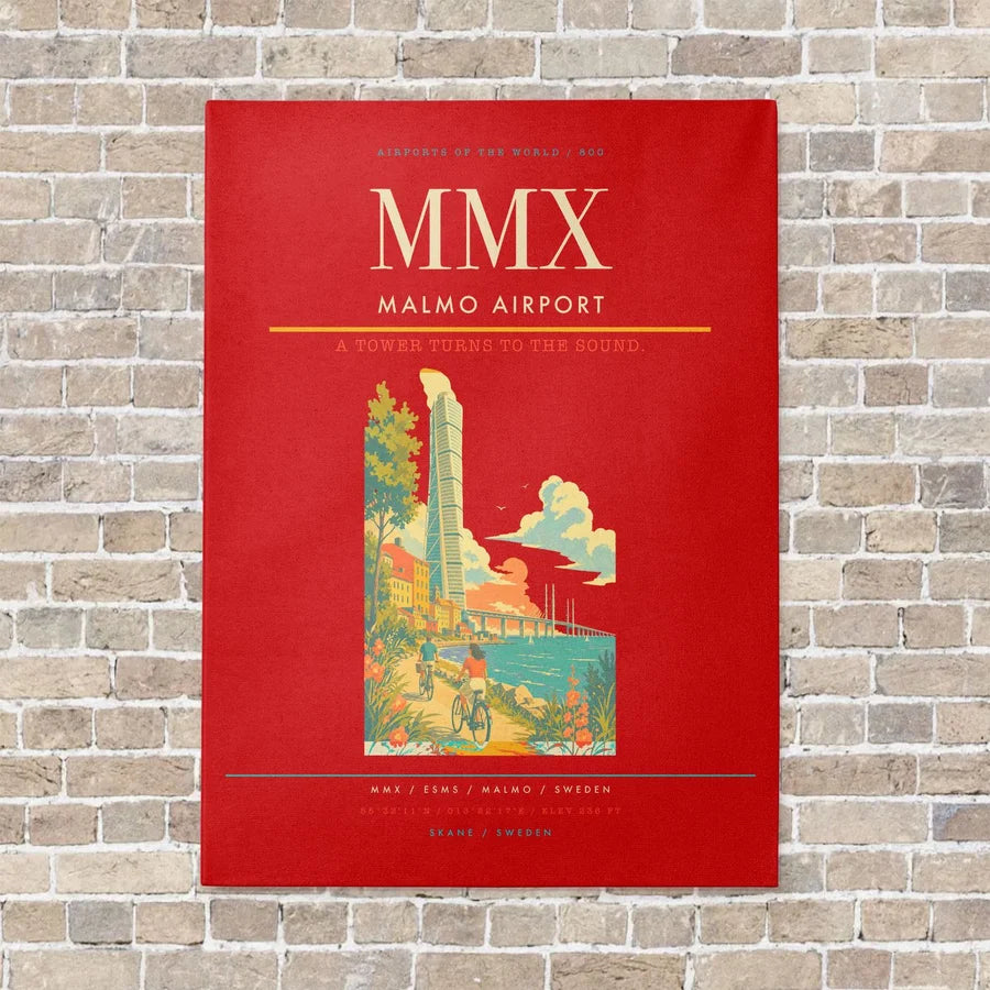 Malmo Airport MMX vertical canvas print - no frame - red background