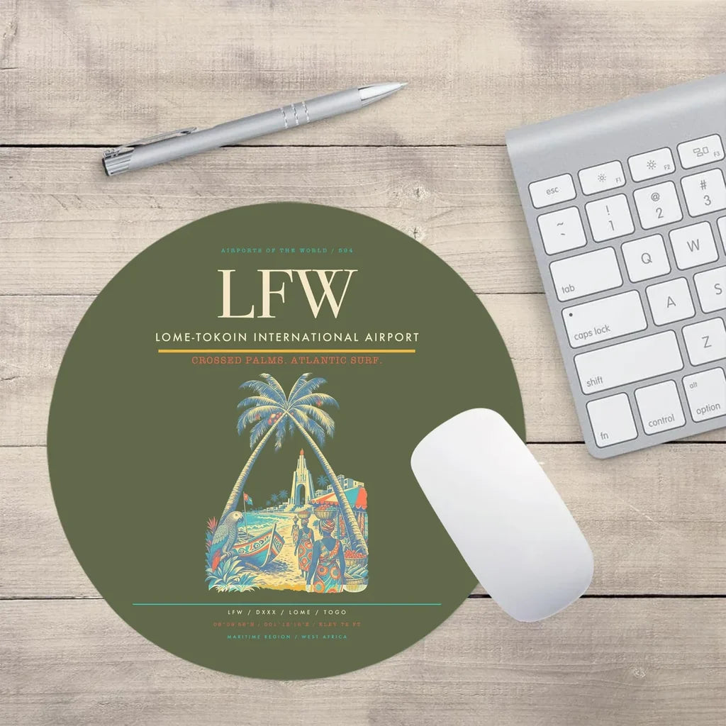 Lome-Tokoin International Airport (LFW) design on green army round mouse pad