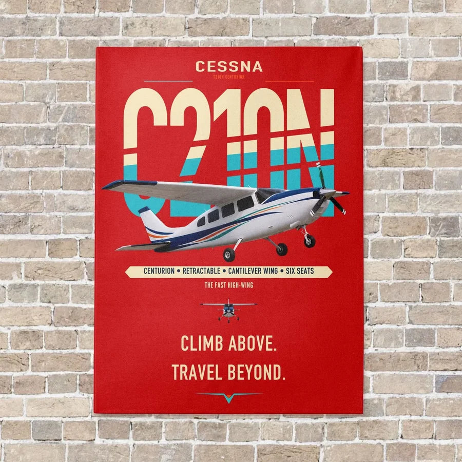 Cessna T210N Centurion vertical canvas print - no frame - red background