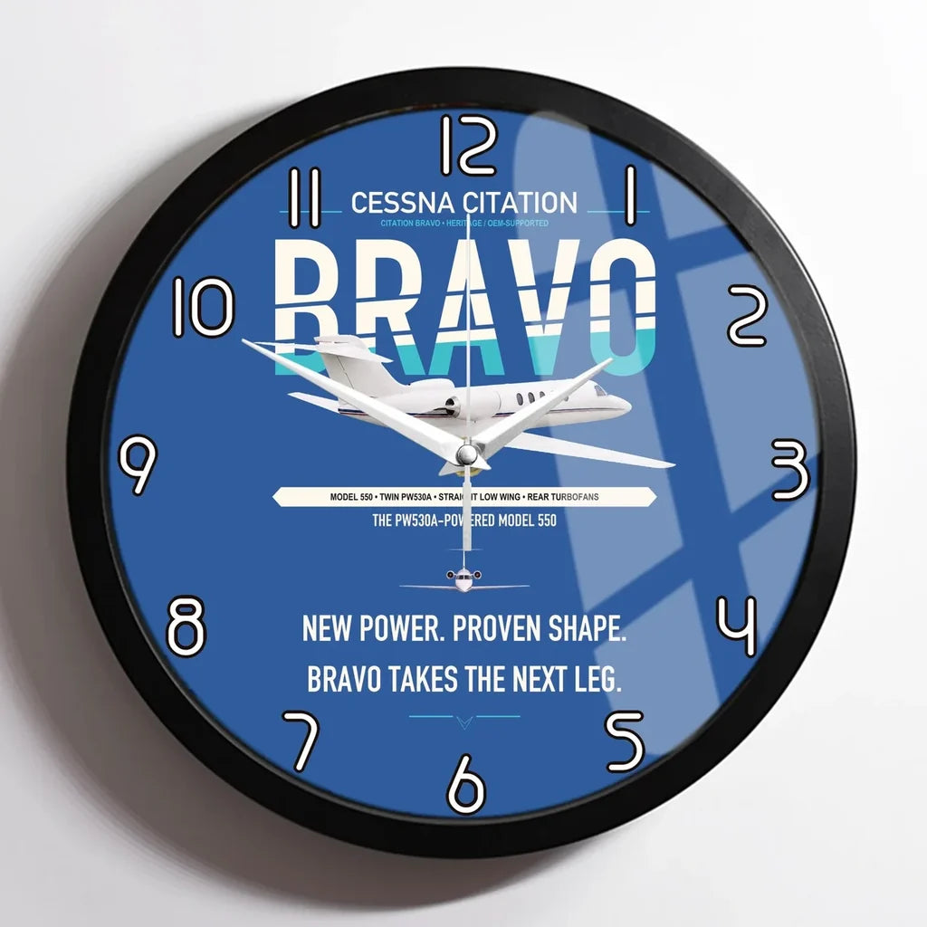Cessna Citation Bravo design on blue framed wall clock