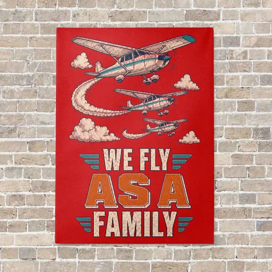 We Fly As A Family vertical canvas print - no frame - red background