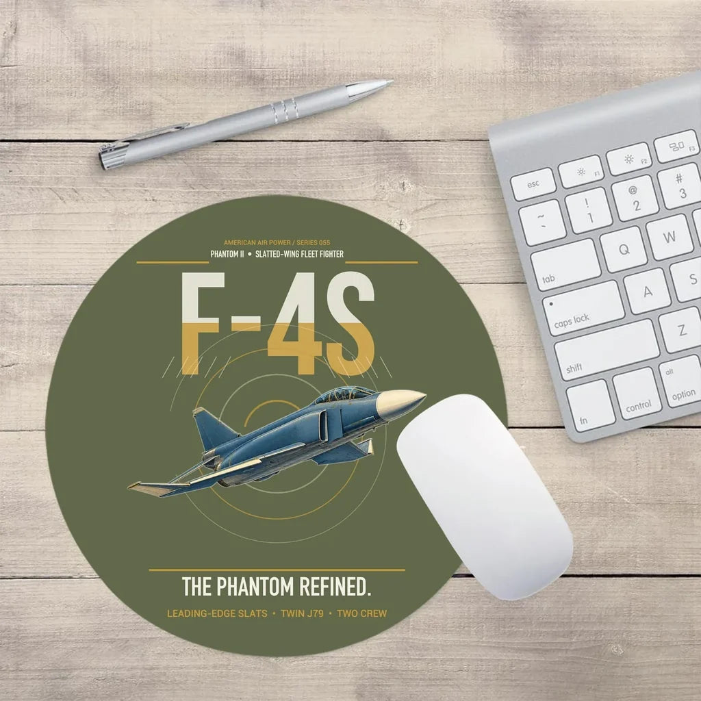 F-4S Phantom II design on green army round mouse pad