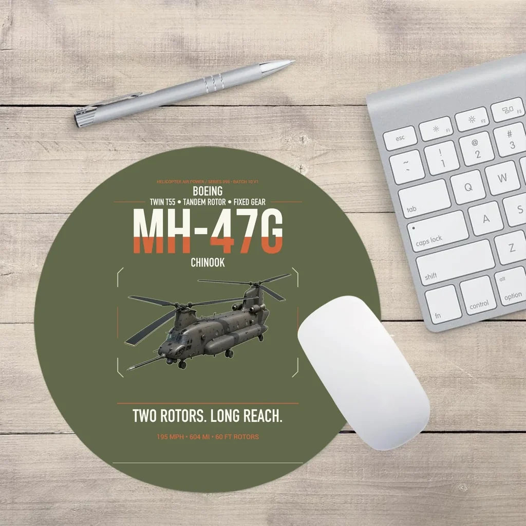 Boeing MH-47G Chinook design on green army round mouse pad
