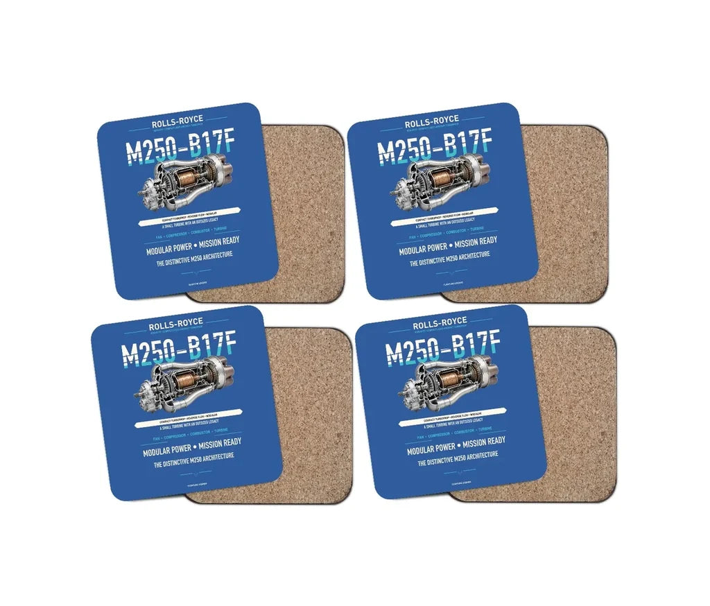 M250-B17F design on blue 4 pieces set coaster