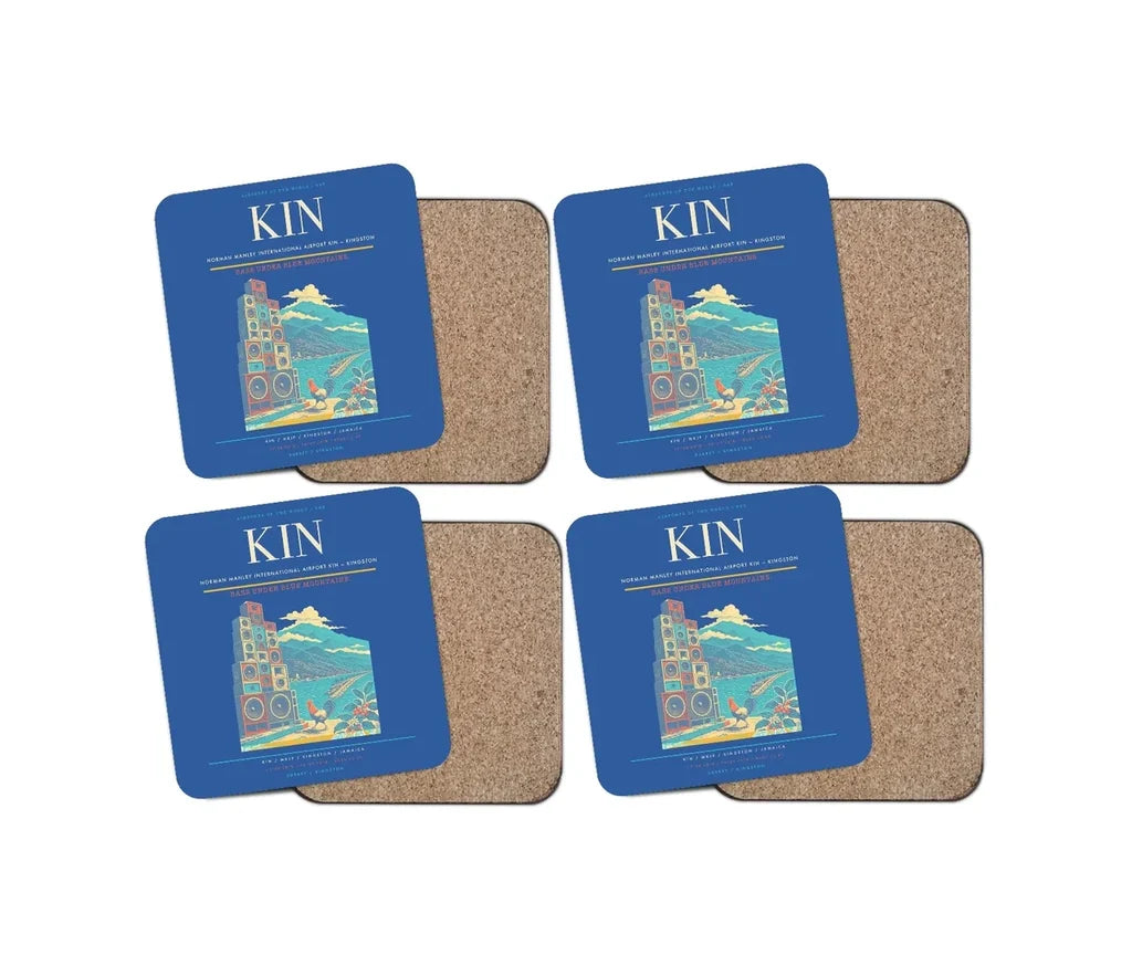 Norman Manley International Airport (KIN) design on blue 4 pieces set coaster