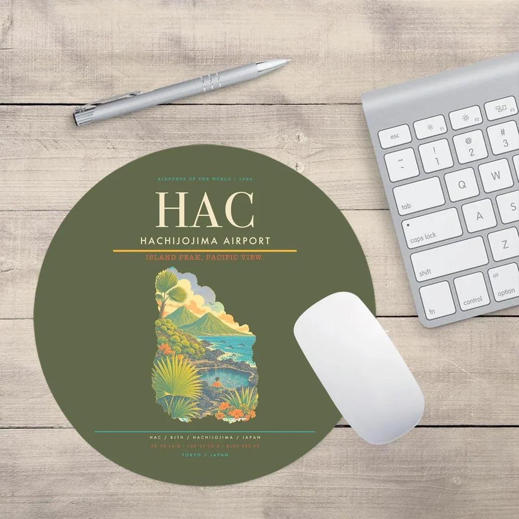 Hachijojima Airport (HAC) design on green army round mouse pad