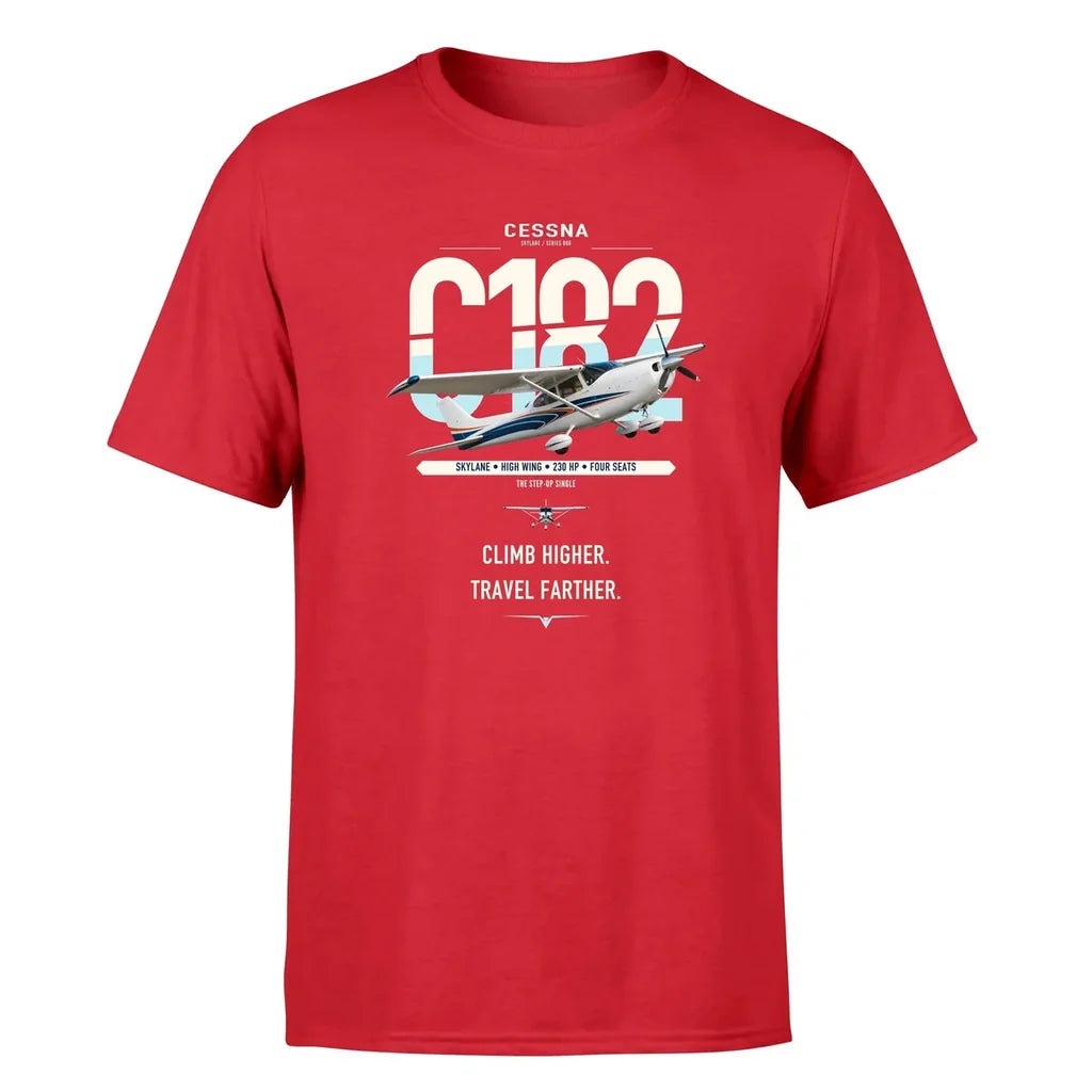 Cessna 182 Skylane design on red t-shirt, single-side print