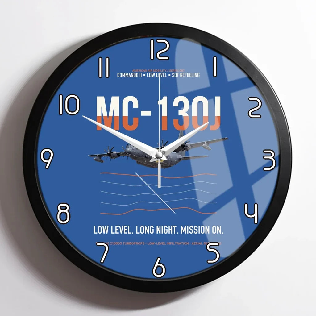 MC-130J COMMANDO II design on blue framed wall clock