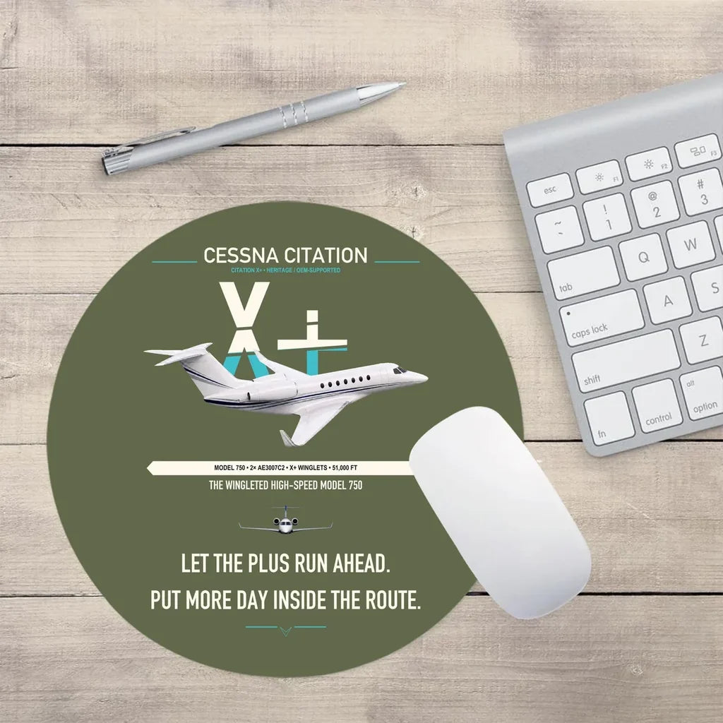 Cessna Citation X+ design on green army round mouse pad
