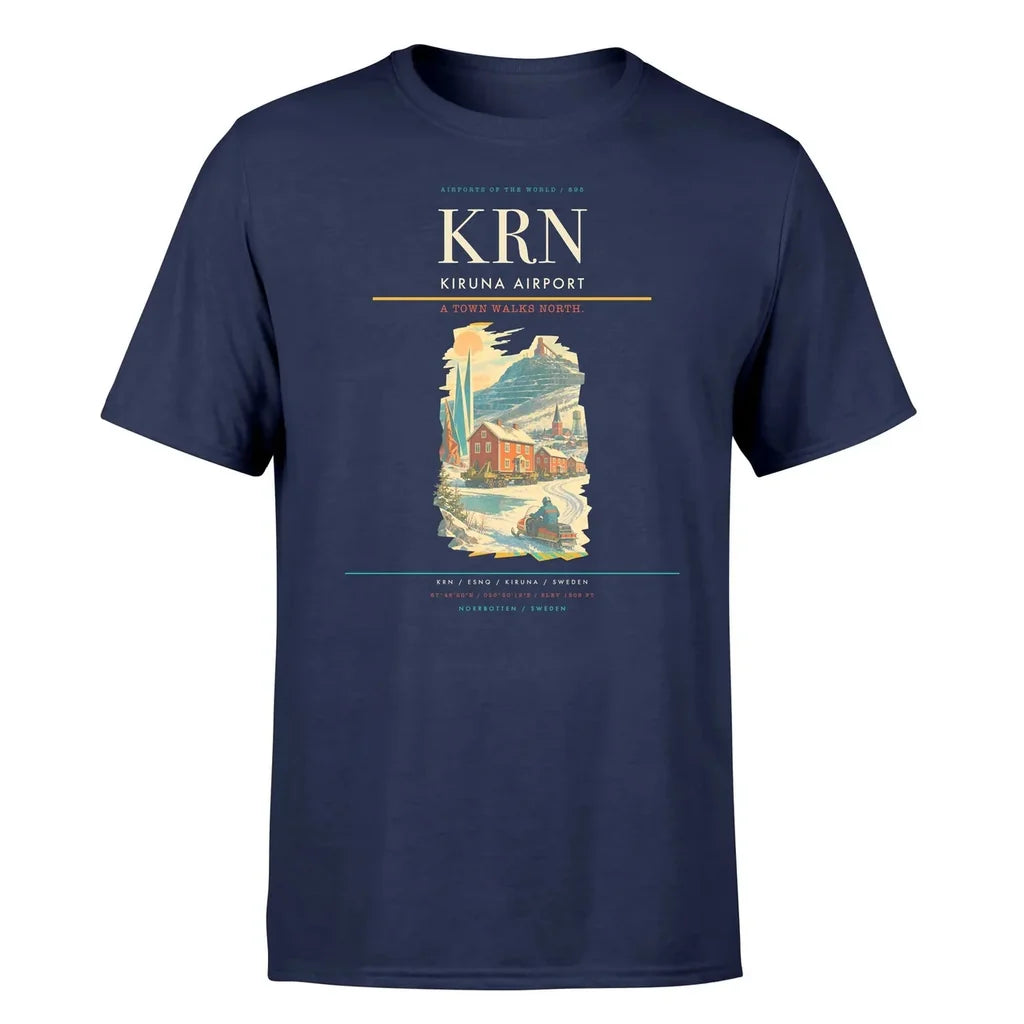 Kiruna Airport (KRN) T-Shirt single-side front print in Navy Blue | kiruna-airport-krn-double-side-t-shirt