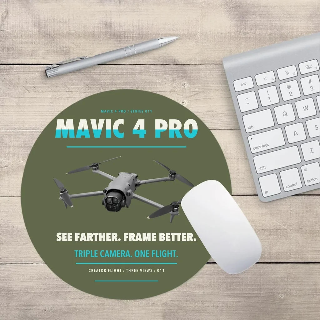 DJI Mavic 4 Pro design on green army round mouse pad