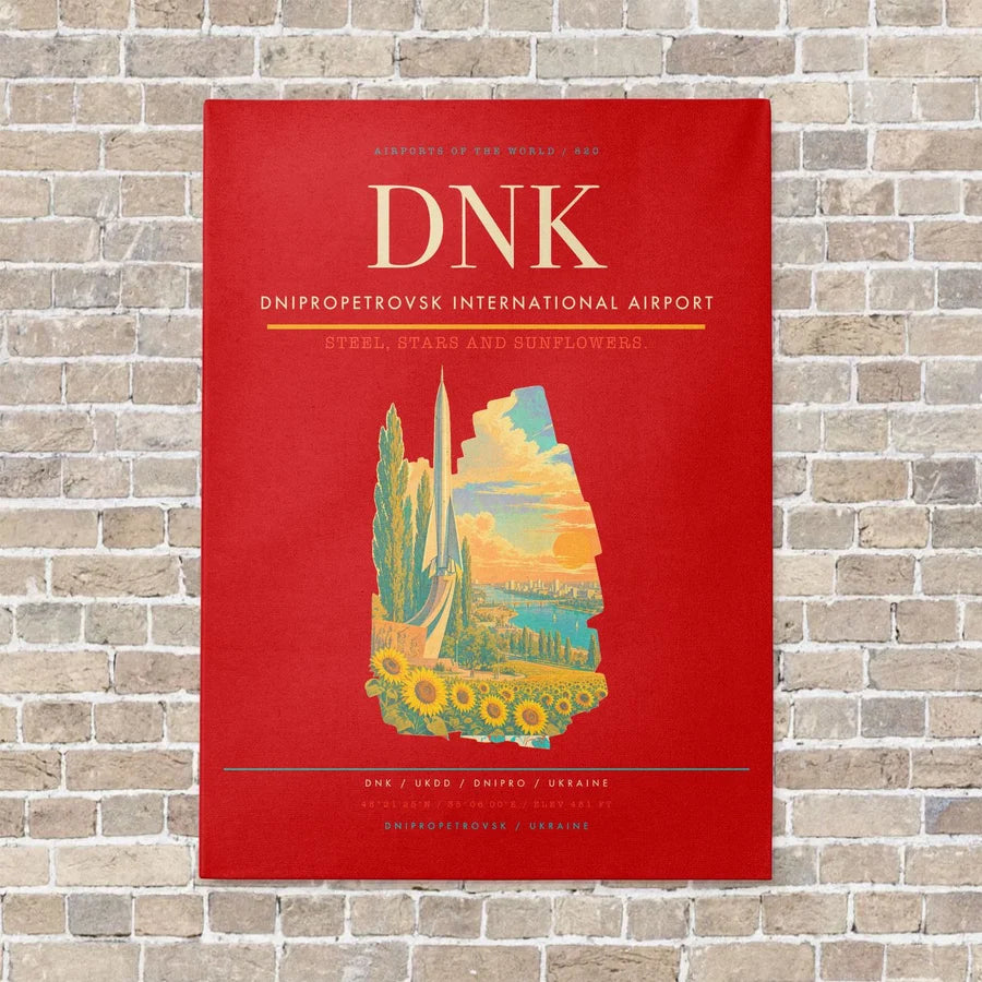 Dnipropetrovsk International Airport DNK vertical canvas print - no frame - red background