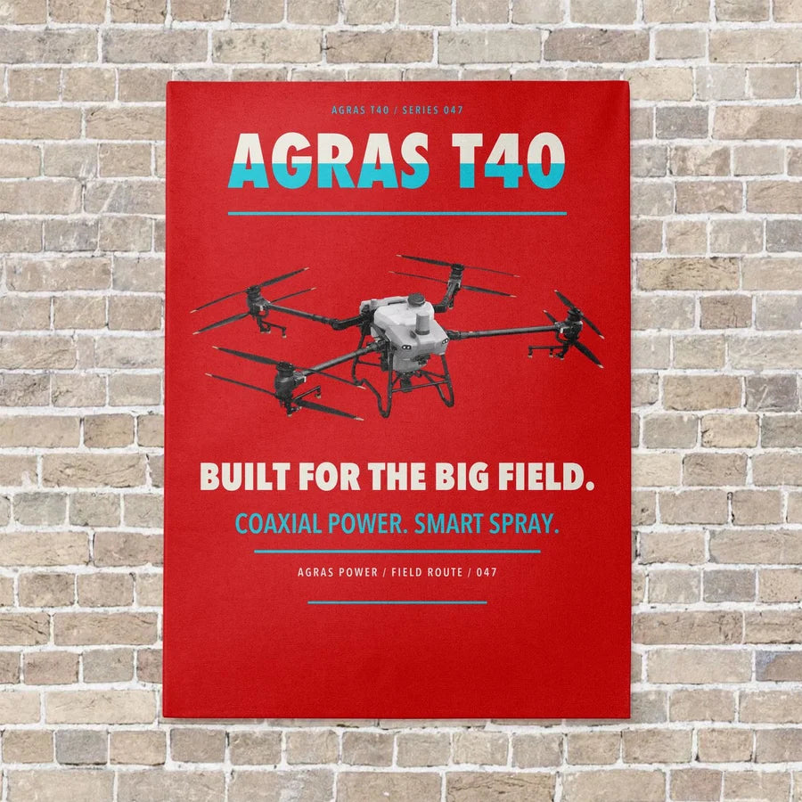 DJI Agras T40 vertical canvas print - no frame - red background