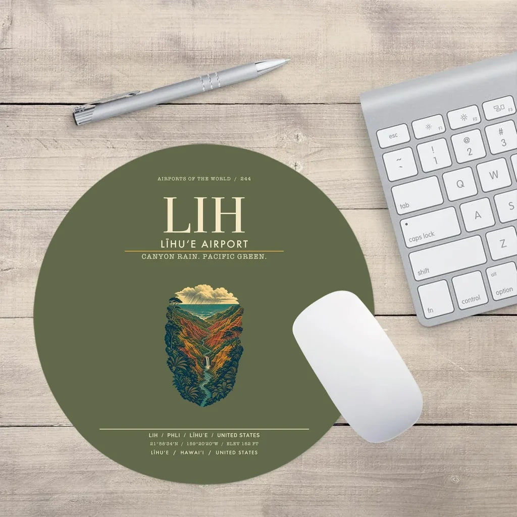 Līhuʻe Airport (LIH) design on green army round mouse pad