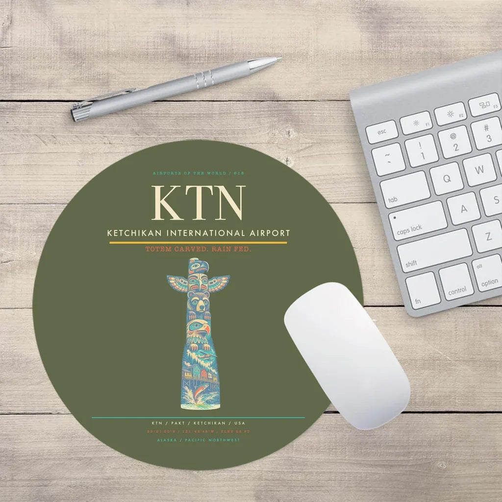 Ketchikan International Airport (KTN) design on green army round mouse pad