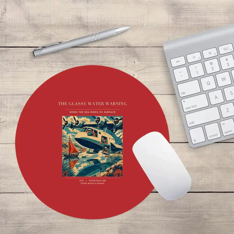 VINTAGE G4280 - The Glassy Water Warning - Designed Mouse Pads design on red round
