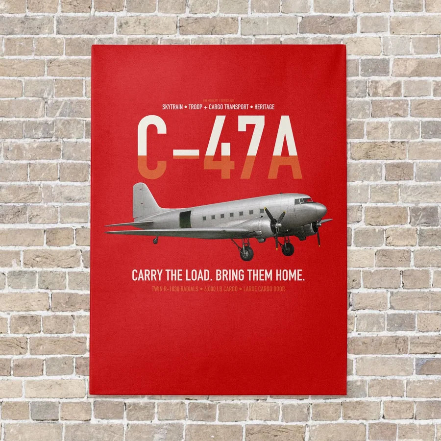 C-47A Skytrain vertical canvas print - no frame - red background