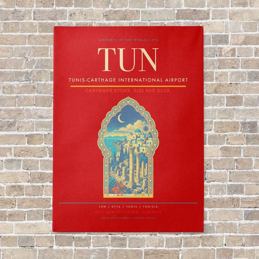 Tunis-Carthage International Airport TUN vertical canvas print - no frame - red background